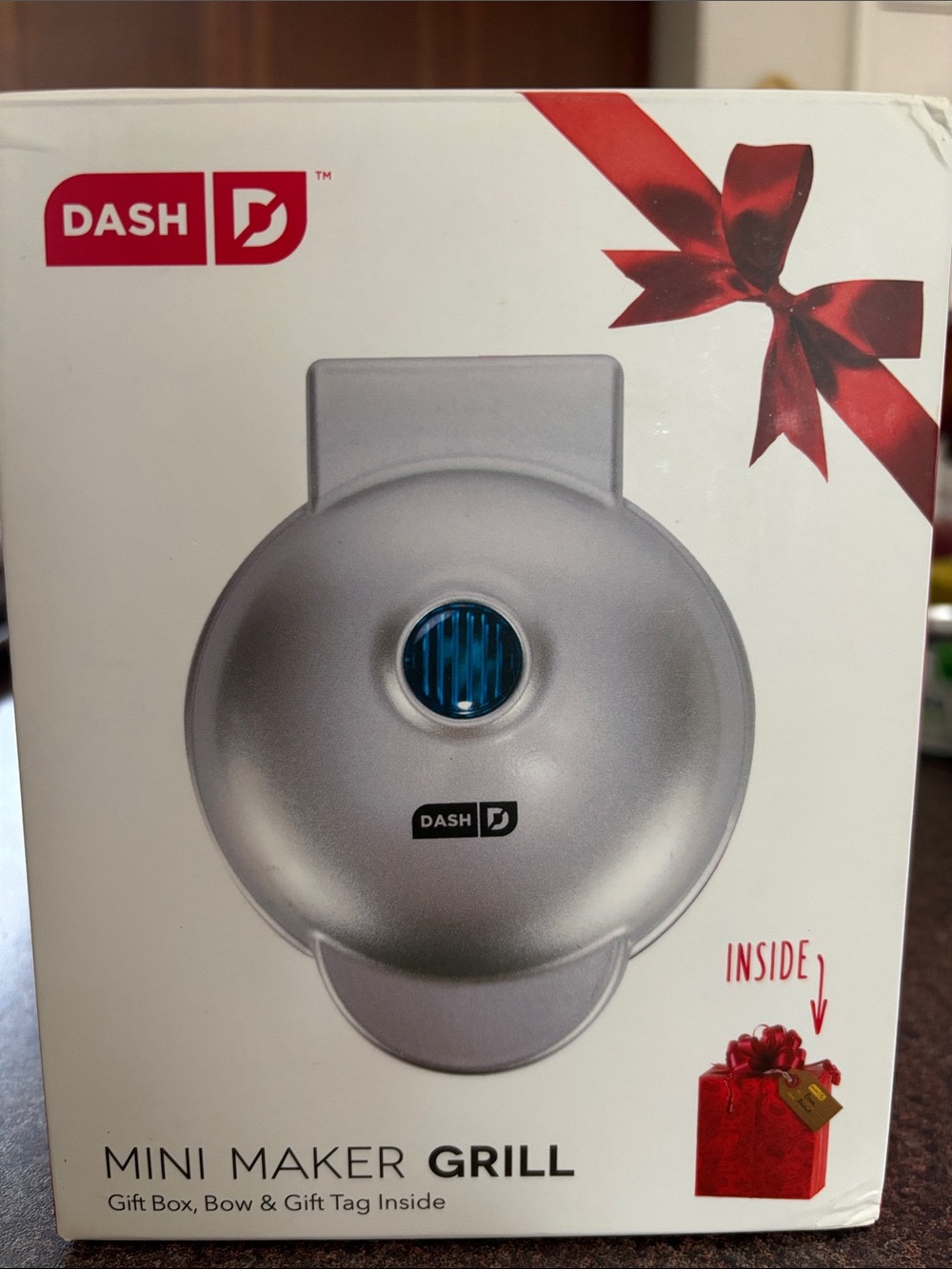 Dash Mini Maker Grill in Silver with Blue Accent